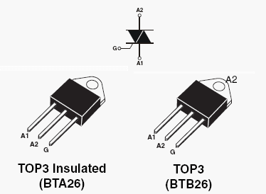 BTA26-600BW, Симистор на 25 Ампер 600 Вольт, бесснабберный, изолированный корпус
